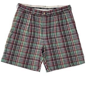 VTG Polo Golf Ralph Lauren Shorts Men 34 Madras Plaid Pleated Made In USA